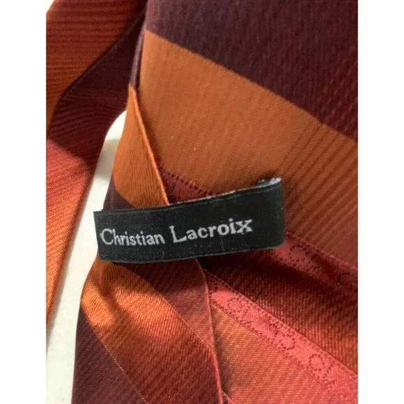 🆕CHRISTIAN LACROIX Orange Striped Monogrammed Silk Tie ITALY 60/ 3.7 NWOT
